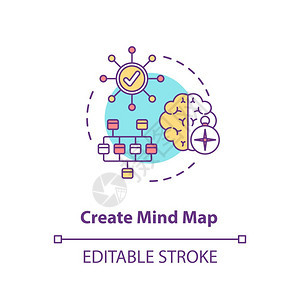 创建心智图概念标寻找问题解决方案战略规划理念细线插图想法生成和可视化矢量孤立的大纲rgb颜色绘图可编辑中风创建心智图概念标图片