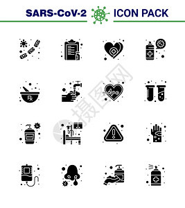 16个固体甘蓝黑冠状covid19图标包如防护喷雾疫苗清洁医疗冠状2019NV病媒设计要素图片