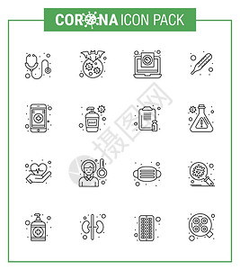 16行冠状流图标袋吸作为医疗温度疾病发烧报告毒冠状2019Nov病媒设计要素图片