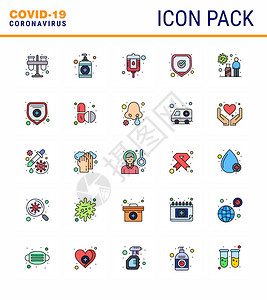 25套装有扁状彩色的科罗纳流行图标如旅游盾牌护理安全医学冠状2019NV病媒设计要素图片
