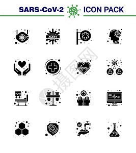 16个固态玻璃黑图标包流感疾寒冷医疗中心冠状2019ncov图片