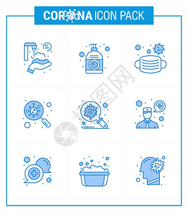 冠状9蓝图标集以冠状流行病为主题含有搜索细菌手消毒剂发现安全冠状2019nov病媒设计元素等图标背景图片