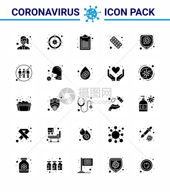 25个固晶形图标集如平板健康形态药物共冠状2019NV病媒设计要素图片