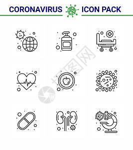 9线图标包食物心脏护理straue脉搏冲抗Corna2019Ncov2019Ncov图片