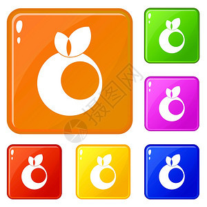 圆苹果树叶图标组了树叶图标收藏矢量6颜色白背景上孤立的颜色组矢量颜色图片