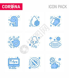 Corna认识图标9蓝包括安全疾病小板细菌干共冠2019NV病媒设计要素图片
