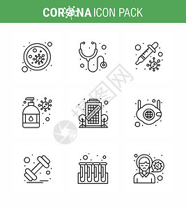 corna预防covid19避免伤害的小费9线图标用于展示Corna保护投射器润湿剂手洗Corna2019nov疾病媒设计元素图片
