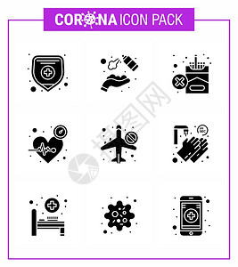 9套固晶黑的冠状流行图标如红外时间禁止脉冲2019NV2019NV病媒设计元素图片