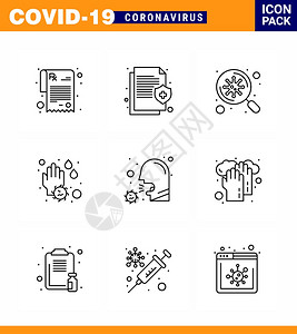 9条直线冠状图标包如covid水滴细菌洗涤手提冠状2019Nov病媒设计要素图片