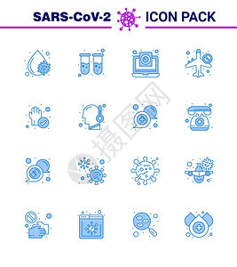 16个蓝色图标如Airoplan禁用冠状旅行冠状2019NV病媒设计要素图片