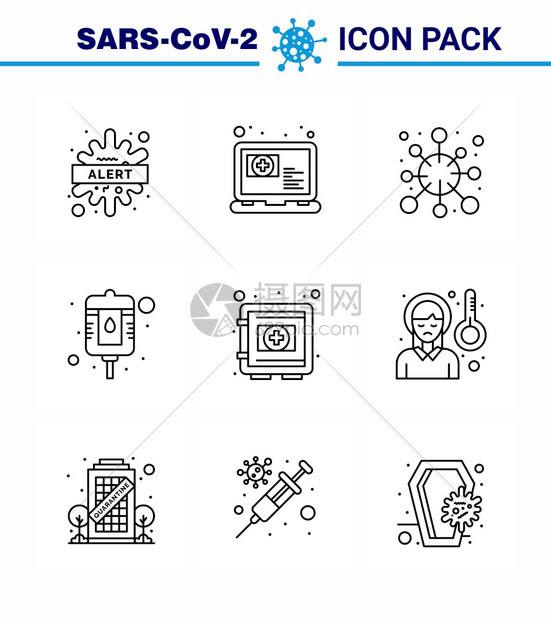 25个冠状紧急图标蓝色设计如储物柜瓶预约血液冠状2019NV病媒设计要素图片