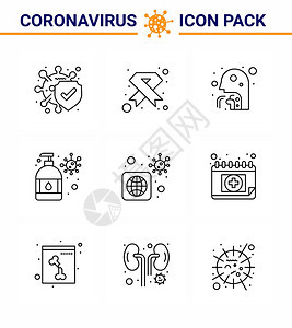 用于展示润湿剂手洗丝带喉咙人类冠状2019NV病媒设计元素的九线图标图片