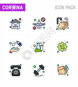 corna2019ncovid19预防图标化学洗涤手喷雾剂酒精疾媒设计要素图片