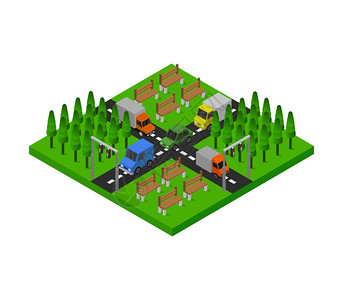 汽车行驶绿色十字路口平面设计图图片