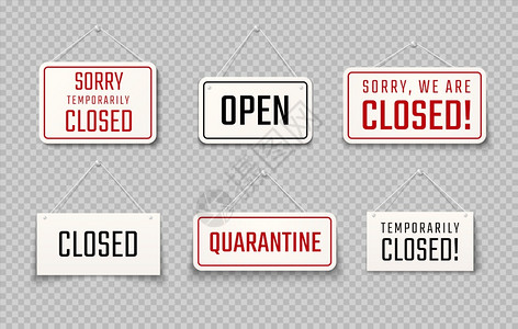 封闭标志暂时关科罗纳现实信号covid19隔离餐厅和馆的标志板矢量设置插图横幅信息限制或锁定商业标志暂时关闭科罗纳现实信号cov图片
