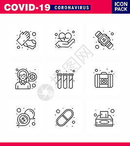 Corna2019年和流行病9线图标包如实验室感染秒数头痛的Corna2019Nov病媒设计要素图片