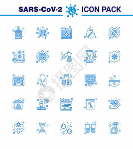 25个蓝冠状疾和预防媒图标保护理微生物平板药医共冠状2019NV病媒设计要素图片