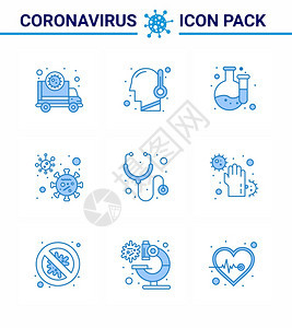 9个蓝冠状图标包如医疗温度covid冠状2019Nov病媒设计要素图片