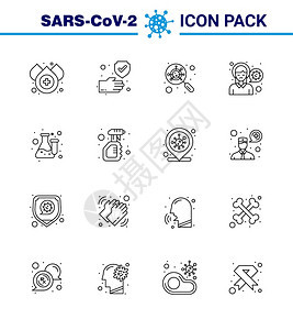 16行的科罗纳流行图标如气瓶感染玻璃病头痛毒冠状2019NV病媒设计要素图片