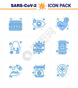 9个蓝冠状大流行媒说明警报鼻部感染殴打疾病护理毒冠状2019NV病媒设计要素图片
