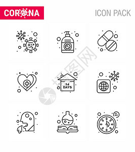 9条线图标包作为风险医疗手洗剂爱护理冠状2019Nov病媒设计要素吸图片