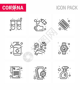9条直线图标冠状流感相关如洗涤手保护2019Nov病媒设计要素图片