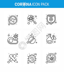 Corna认识图标9线包括牛排无放大肉类受感染的Corna2019Nov病媒设计要素图片