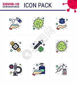 健康准则演示介绍的冠状预防提示图标9装满直线平板彩色图标包如保健洗衣感染20手卫生19年诺氏2019年的病媒设计要素图片