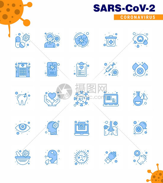 25个蓝图标包作为感染疼痛腐烂冠状2019NV病媒设计要素图片