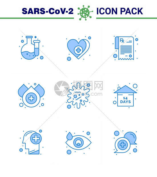 9个蓝色图标包如风险流行病处方疾水传毒2019Nov病媒设计要素图片