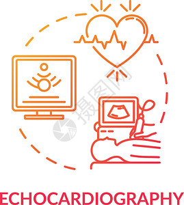 超声波心电图概念标超声波心脏筛查概念细线插图心血管疾病诊断程序医疗检查矢量孤立外观rgb彩色绘图回声心电概念标图片
