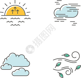 海边日出石头雾气象预报环境状况告日出雾云天和强风孤立的矢量图插画