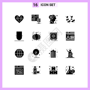 由弹簧叶网生态溶液可编辑矢量设计元素16个通用符号组成的固体胶合