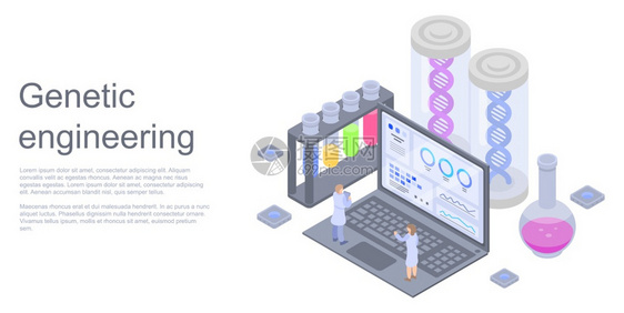 用于网络设计的遗传工程矢量概念横幅的等图示遗传工程概念横幅等度风格图片