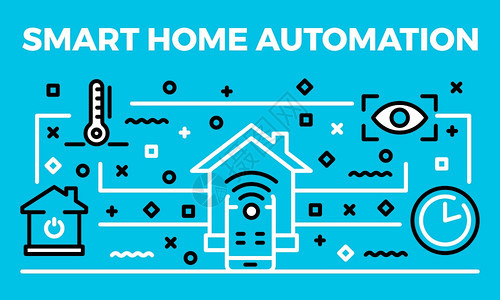 智能家用自动化横幅智能家用自动化向量横幅插图用于网络设计智能家用自动化横幅大纲样式图片