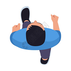 图中前进移动方向穿便衣的人男在白色背景上孤立的卡通人物顶端视插画