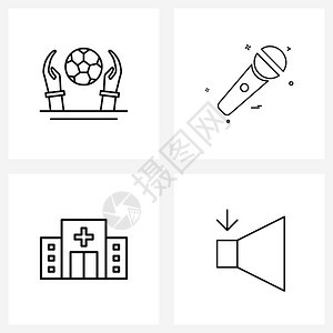 现代风格由4行象形网组成的4行摄影阵式足球医院手听力医生矢量图示图片