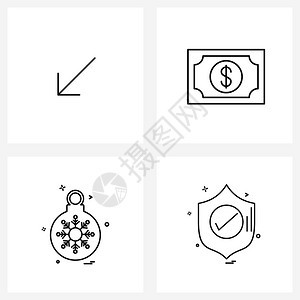 用于箭头的4条线符号美元钞票圣诞节球矢量图示的条标集图片