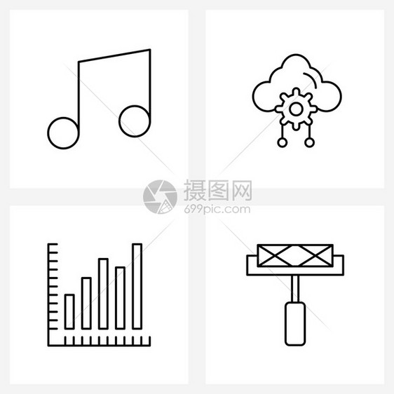 音乐图表云维护增长矢量图解的4条线符号集图片