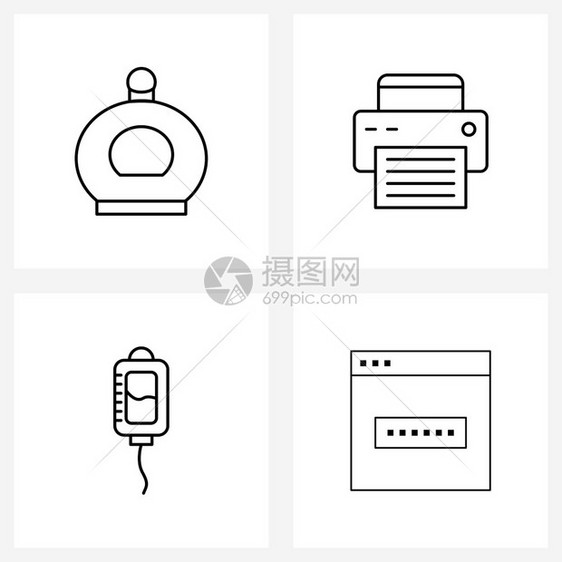 香水滴味传真健康矢量说明的4条线符号集图片