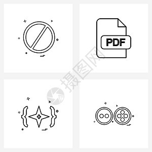不基于4行象形图网格的现代样式集牙套安全文档按钮矢量插图图片