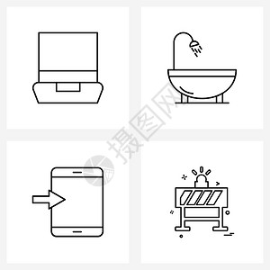 以4行象形图网格基础方向计算机淋浴区块矢量说明的现代样式集图片