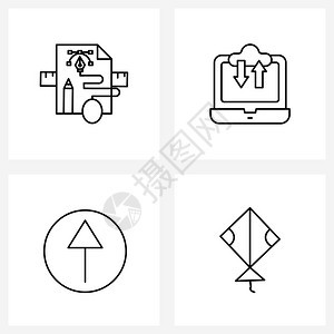由4行象形图网格文档箭头笔下载前矢量说明组成的现代样式集图片