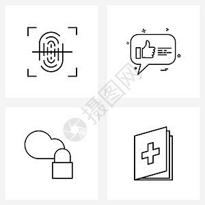用于生物鉴别储存信号息医疗书籍矢量图解的4条线符号集矢量图示标集图片