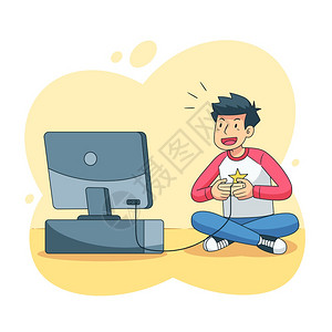 玩游戏的人玩游戏的卡通字符插画