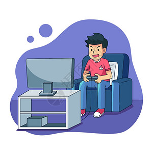 玩游戏的人玩游戏的卡通字符插画