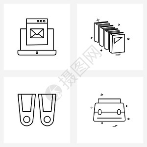 现代风格由4行象形图网格组成的4行手提笔鳍书信籍海矢量插图背景图片