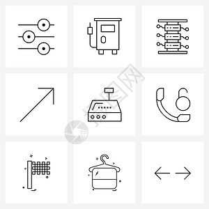 现代矢量线插图包括9个简单的支付财务主板现金右矢量图示图片