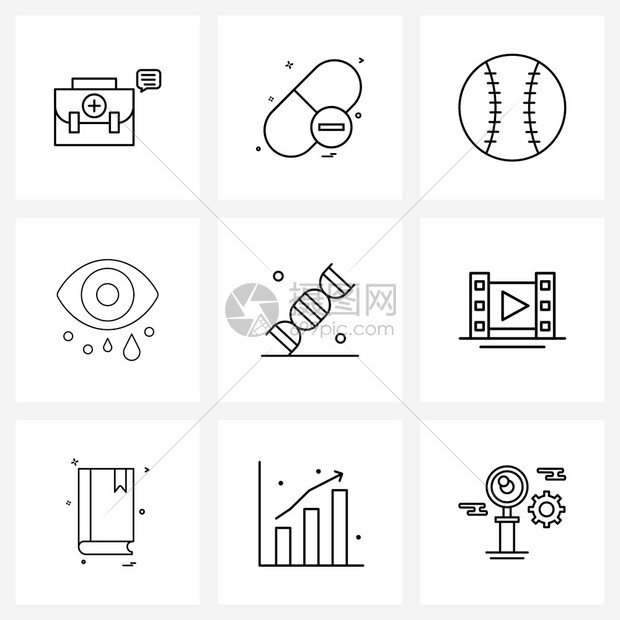 由9个现代单元格生物学网球投眼矢量图解的现代符号组成9个现代单元格眼矢量图示图片