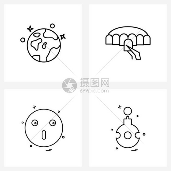 以4行象形图网格为基础的地球情感牙齿干净矢量图解的现代风格集图片